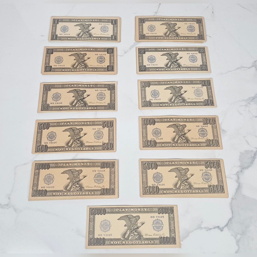 Vtg Whitman Publishing Play Money 1950’s 10 Denominations 117 Bills‎